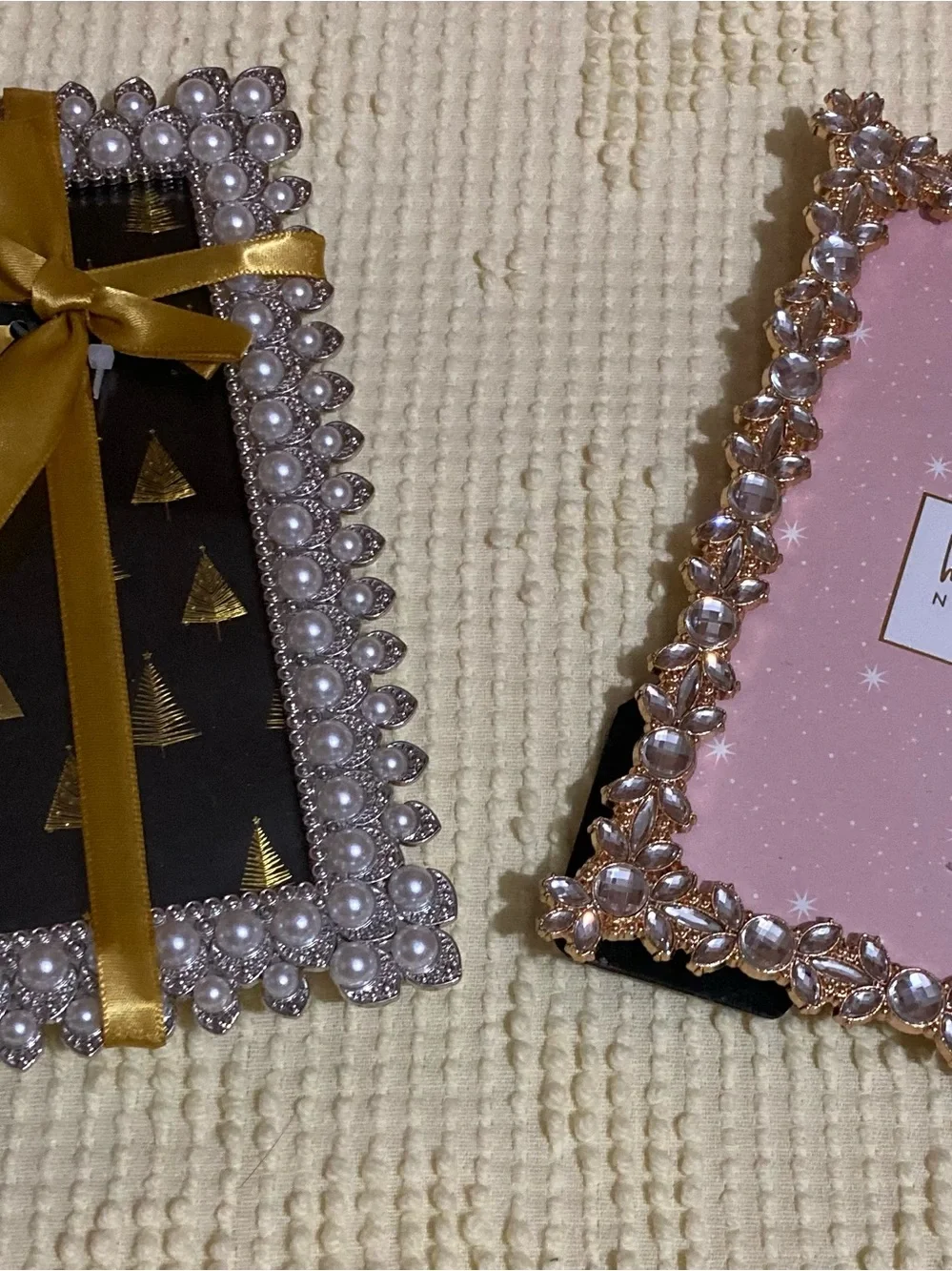 Pearl and Crystal Decorative Photo Frame Set - White and Rose Gold 4x6